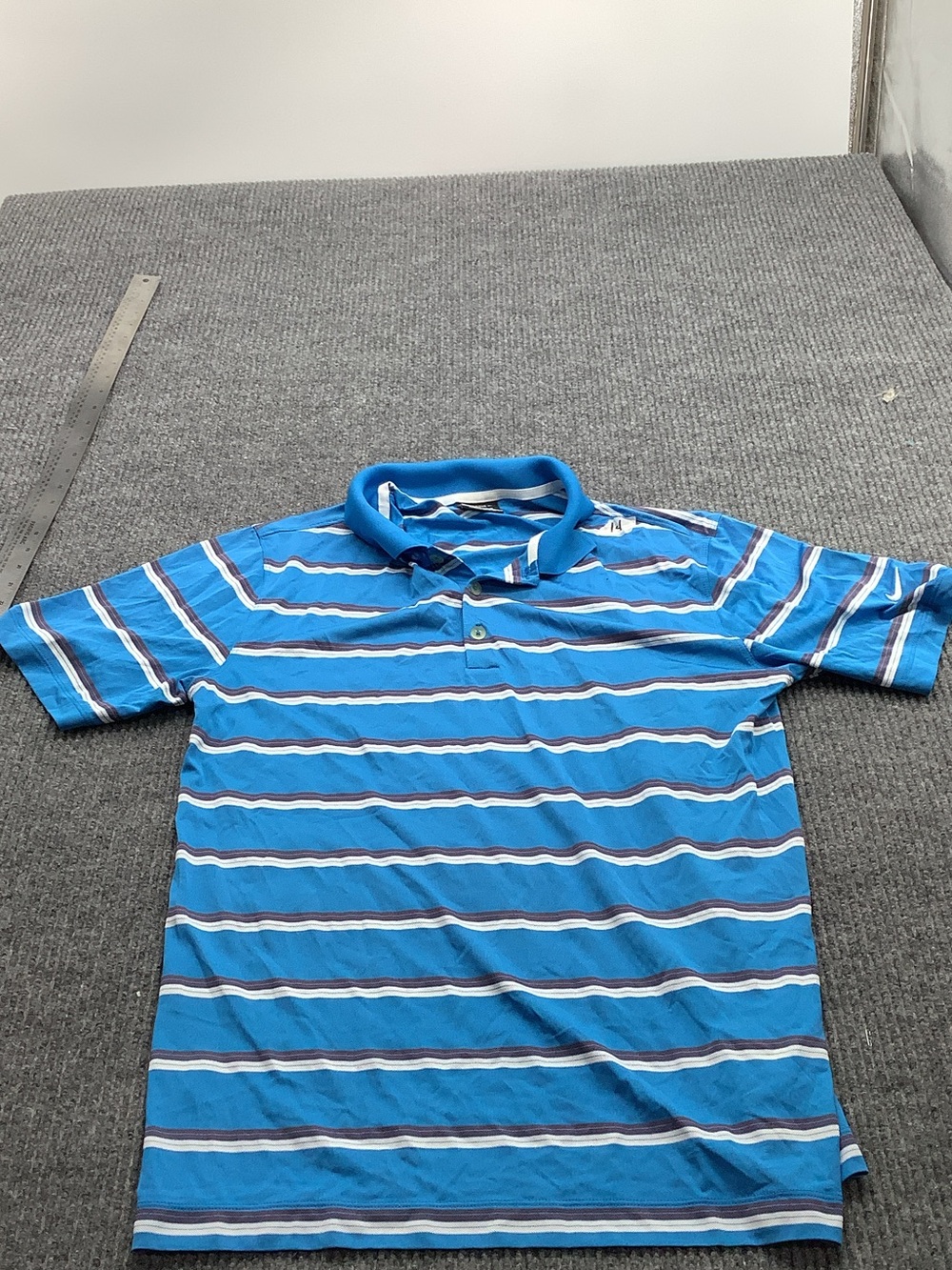 Nike Blue Striped Polo Shirt with White and Navy Accents
